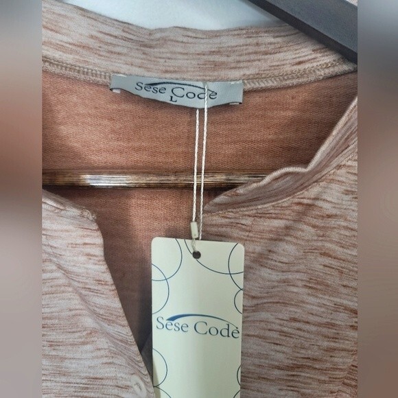 Sese Code Peplum Long-sleeve Top Taupe & Cream Size Large - Picture 3 of 9